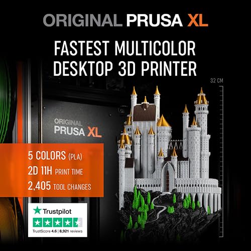 Original Prusa XL Assembled 2-toolhead 3D Printer, Large-Scale CoreXY 3D Printer, Assembled and Tested, Build Volume of 14.17×14.17×14.17 in, 2 Independent toolheads, Multi-Material Experience