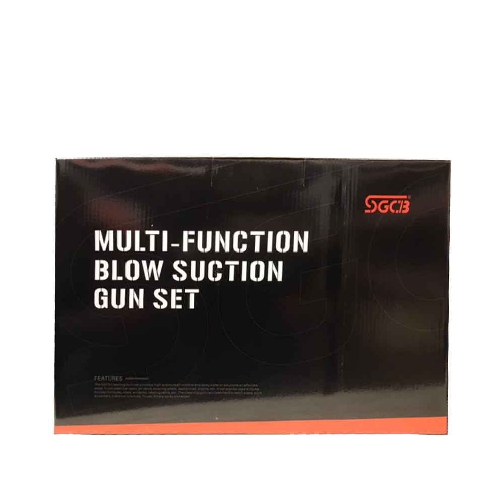 SGCB Pro High Velocity Vac Auto Interior Cleaning Brush Gun with Suction Hood, Adjustable Car Cleaning Air Duster Gun Water Spray Air Wash Cleaning Gun Tool w/Brush Nozzle & 4 Rubber Hose Connector