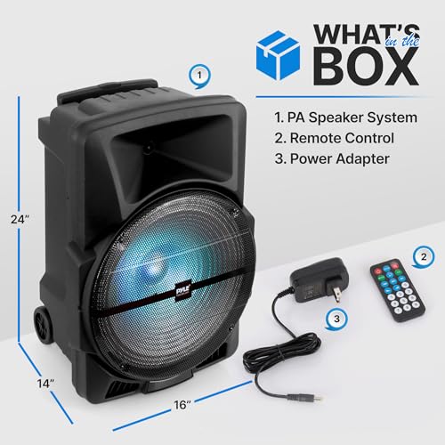 Pyle Wireless Portable PA Speaker System -1200W High Powered Bluetooth Compatible Indoor&Outdoor DJ Sound Stereo Loudspeaker wITH USB MP3 AUX 3.5mm Input, Flashing Party Light & FM Radio -PPHP1544B
