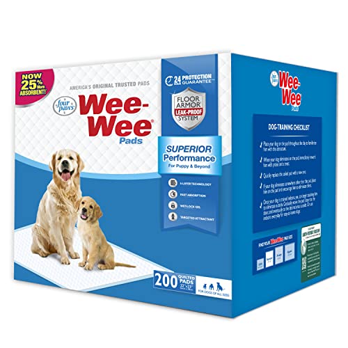 Four Paws Wee-Wee Superior Performance Unscented Pee Pads for Dogs & Puppies, Quilted Leak-Proof Dog Housebreaking Potty Training Floor Protection, 22" x 23", 200 Count