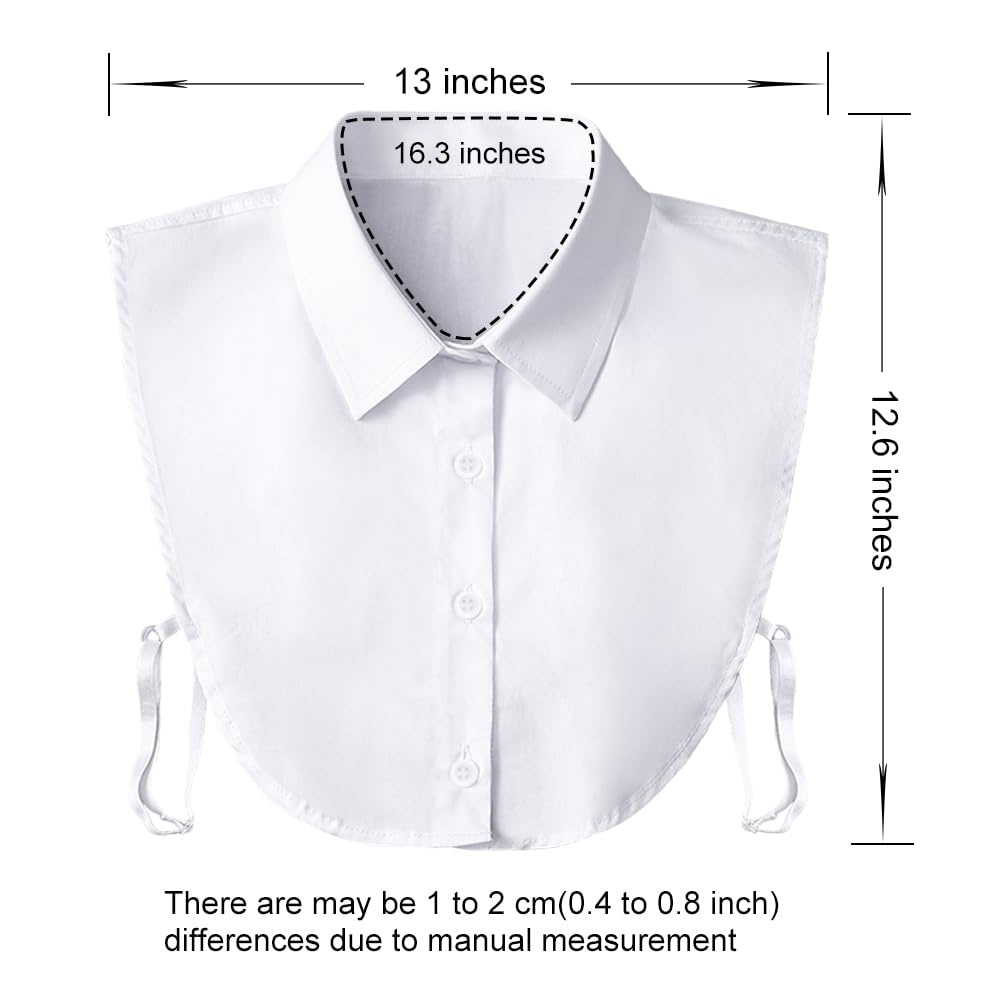 Detachable Dickey Collar Blouse for Women, Fake Half Shirts Faux False Collar for Girls Favors, White