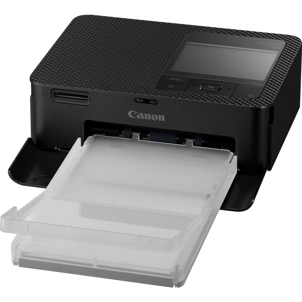 Canon SELPHY CP1500 Compact Photo Printer (Black) (5539C001) KP-108IN Color Ink and Paper Set + 64GB Ultra Memory Card + Cleaning Kit + Memory Card Wallet + Card Reader