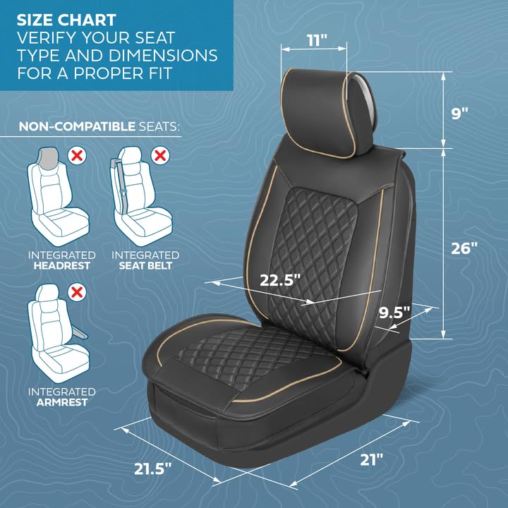 MotorBox Prestige Faux Leather Seat Covers Full Set – Semi-Universal Fit for Cars, Trucks & SUVs – Napa Style 2 Front Seat Covers + Rear Bench – Durable Interior Protector, Easy Install