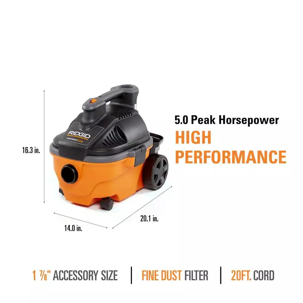 Wet Dry Vacuums with Rear Wheels, 5.0 Peak HP, 4-Gallon Wet Dry Vacuum Cleaner with Tool Kit Casters Powerful Cartridge Filter