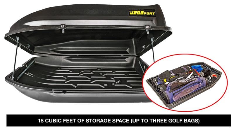 JEGS Rooftop Cargo Carrier for Car Storage - Large Roof Rack Style Carrier - Heavy Duty Weatherproof Storage - Made in USA - 18 Cubic Ft - 110 Lb Capacity - Aero Hard Shell