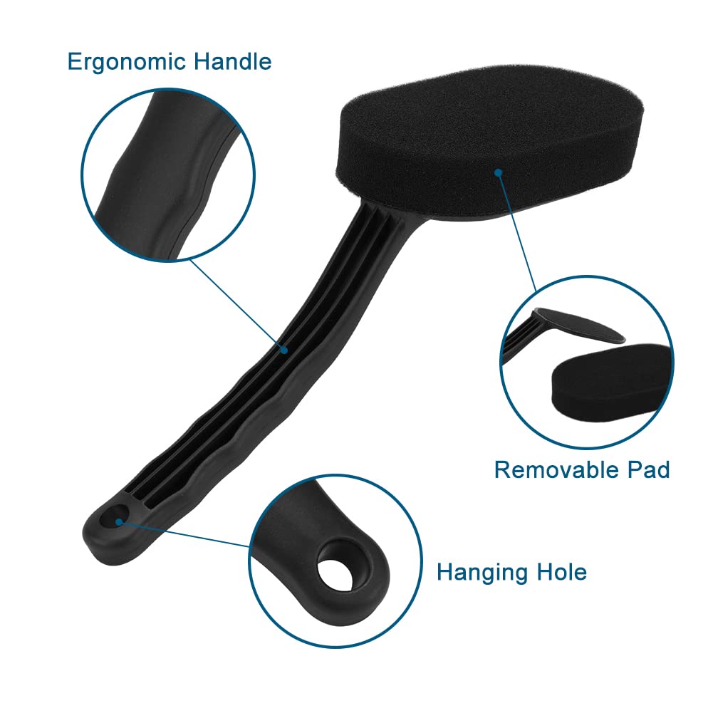 JSCARLIFE Tire Shine Applicator Brush, Detailing Tire Dressing Applicator Sponge Brush for Tire Shine, Multipurpose Curved Tire Detail Sponge with Handle