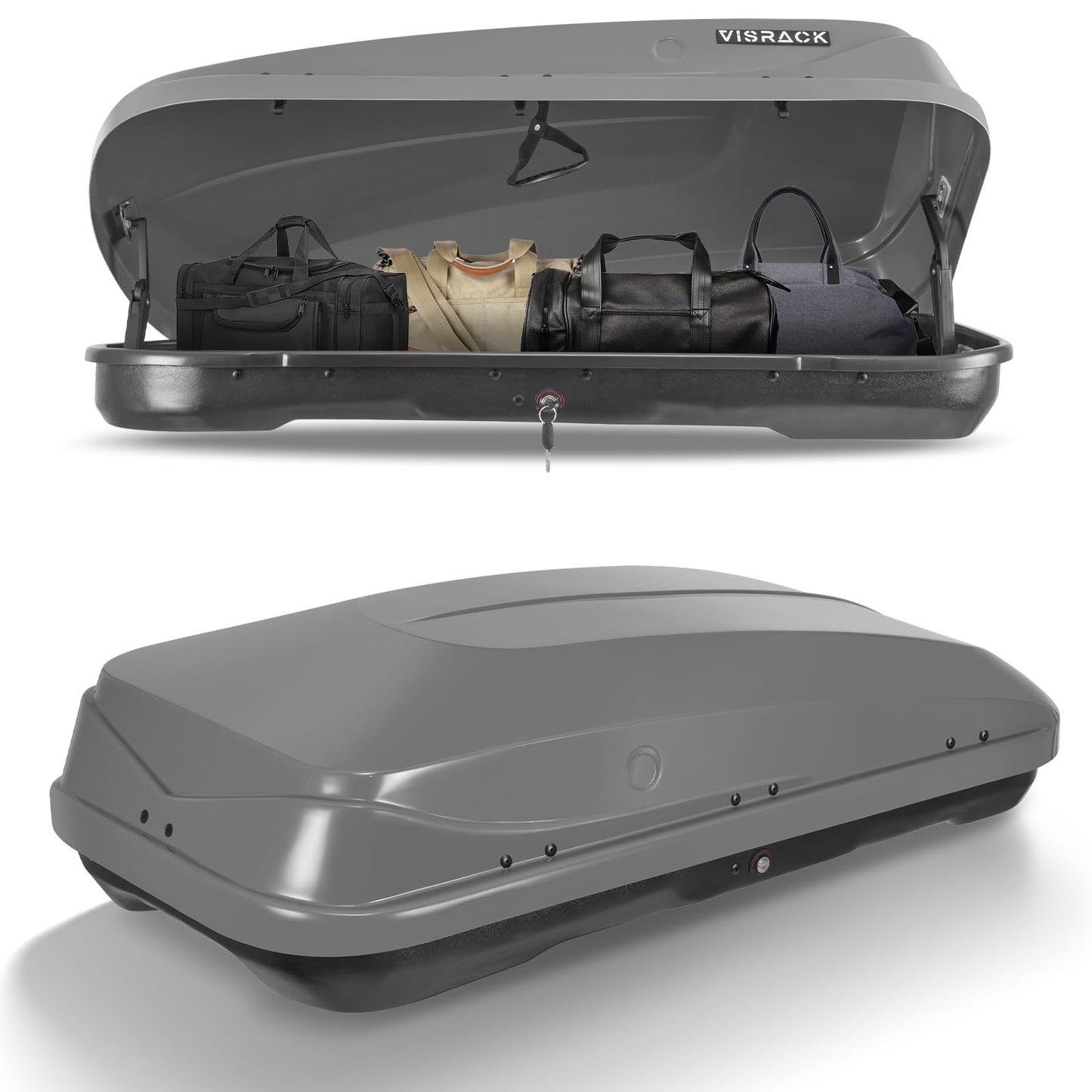SENPUST Hard Shell Roof Cargo Carrier with Security Keys, Roof Box, Cargo Box, 56 (L) x 30 (W) x 13.7(H) Inches, 13 Cubic Feet (Tool-Free Install), Gray