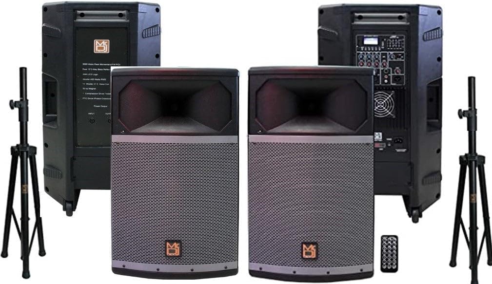 Mr. Dj USA PRO115BT & PRO115S PA DJ Active & Passive Speaker & Stands Professional PRO PA DJ 15â€ 2-Way Full-Range Active & Passive Loudspeaker