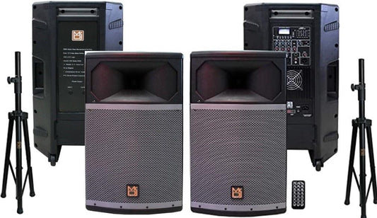 Mr. Dj USA PRO115BT & PRO115S PA DJ Active & Passive Speaker & Stands Professional PRO PA DJ 15â€ 2-Way Full-Range Active & Passive Loudspeaker