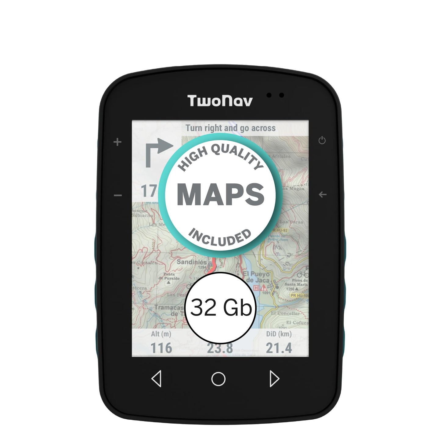 TwoNav Terra (32 GB), GPS Bike Computer with 3.7-inch Wide Screen for Mountain, Hiking, MTB, Bicycle with maps Included. Colour Turquoise