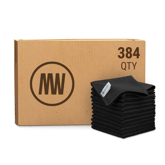 MW Pro Bulk Microfiber Cleaning Cloths Wholesale | Black - Case: 384 Quantity | Size 12" x 12" | Premium Microfiber Towels for Cleaning Glass, Kitchens, Bathrooms, Automotive…