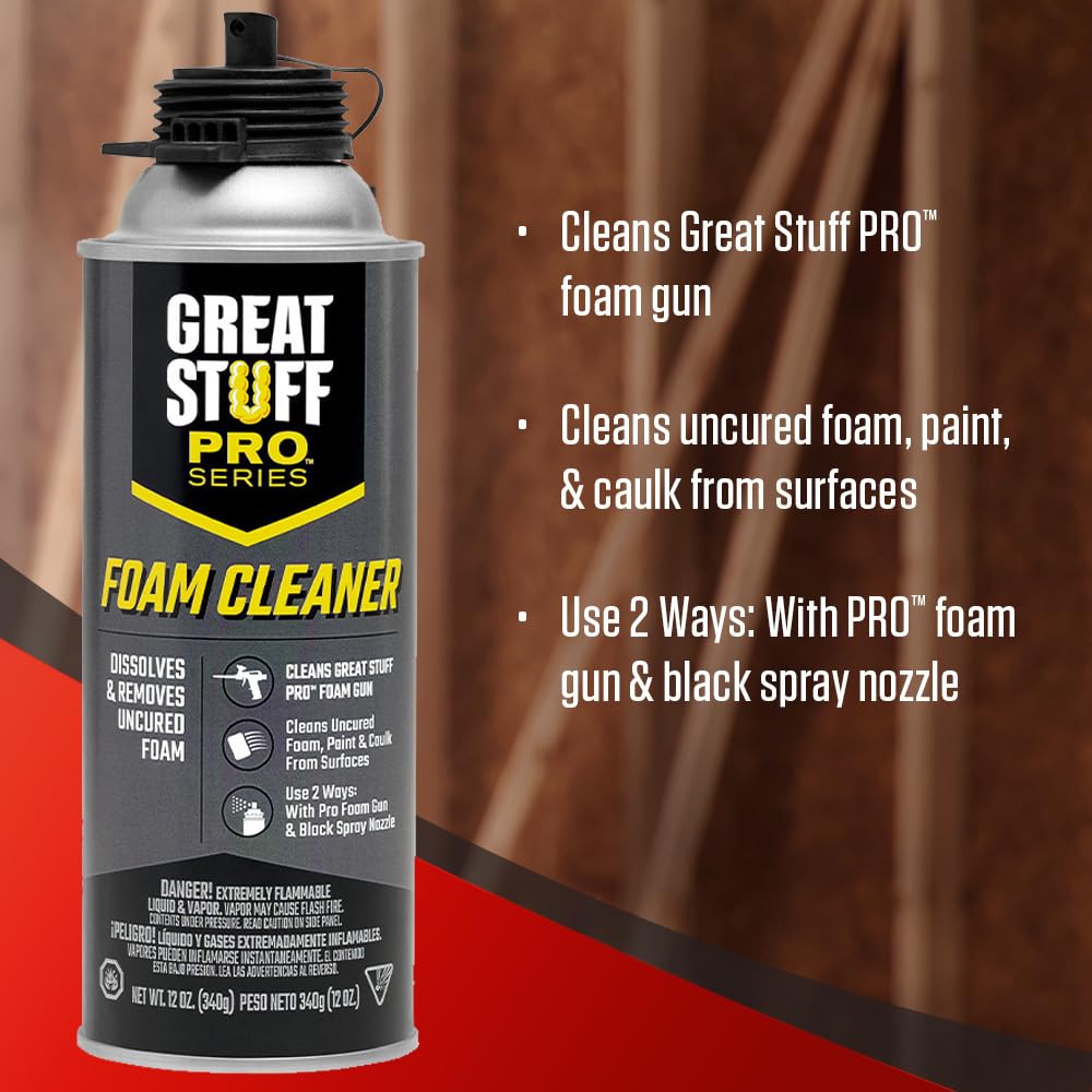 Great Stuff PRO Foam Cleaner 12oz - For Use With PRO Series Spray Foam Applicators - Pack of 12