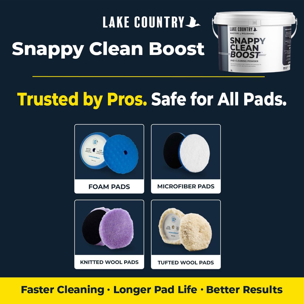 Lake Country Snappy Cleaner Powder - Concentrated Pad Cleaning Powder Formula for Foam, Wool & Microfiber Pads. Removes wax and polish residue and extends pad life. 11lbs. (5 Liter)