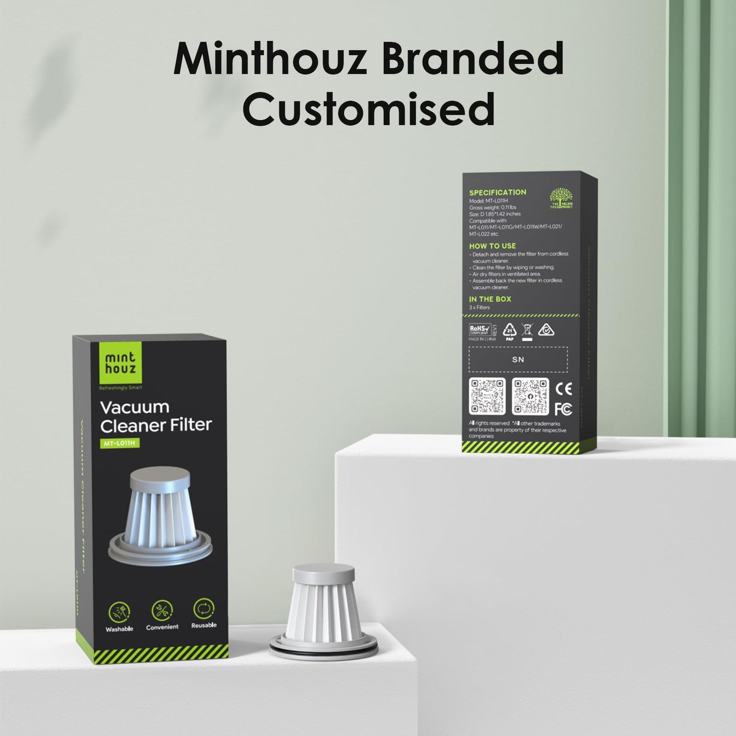 3 Pack HEPA Filters Replacement Compatible with Minthouz Handheld Car Vacuum (MT-L011G/MT- L011W/MT-L011B/Purus A20 Classic)