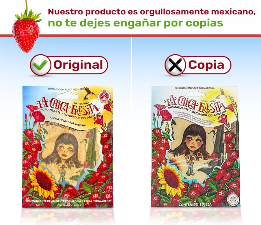 La Chica Fresita Air Freshener Original Plaque Long Lasting Scent 4" x 5" (Fresa, 100 Pack)