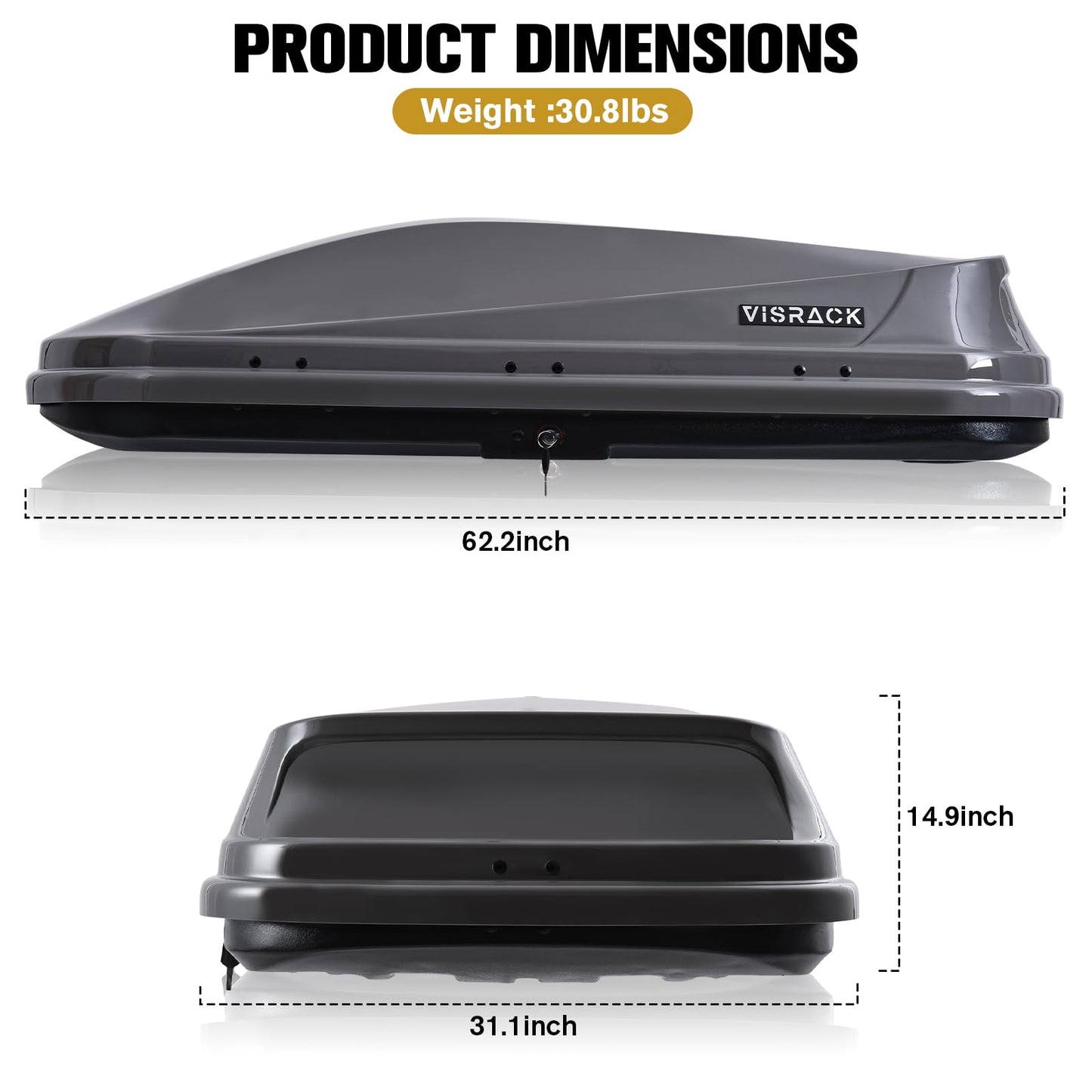 Hard Shell Rooftop Cargo Carrier with Roof Box, Heavy Duty Weatherproof 14 Cubic Feet Rooftop Cargo Carrier for Car Storage, Gray