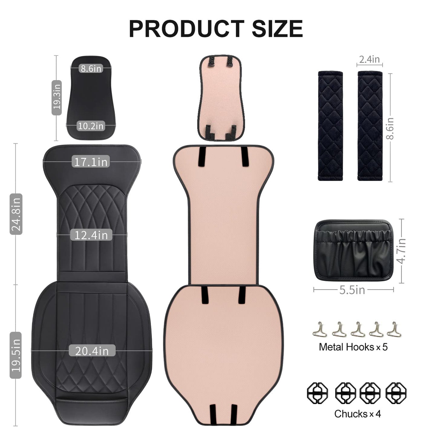 BEITK 2 Pack Leather Front Car Seat Covers, Universal Sideless Car Seat Protectors with Storage Pocket and Seat Belt Pads, Waterproof Automotive Seat Cover for Cars Trucks SUV(Black)