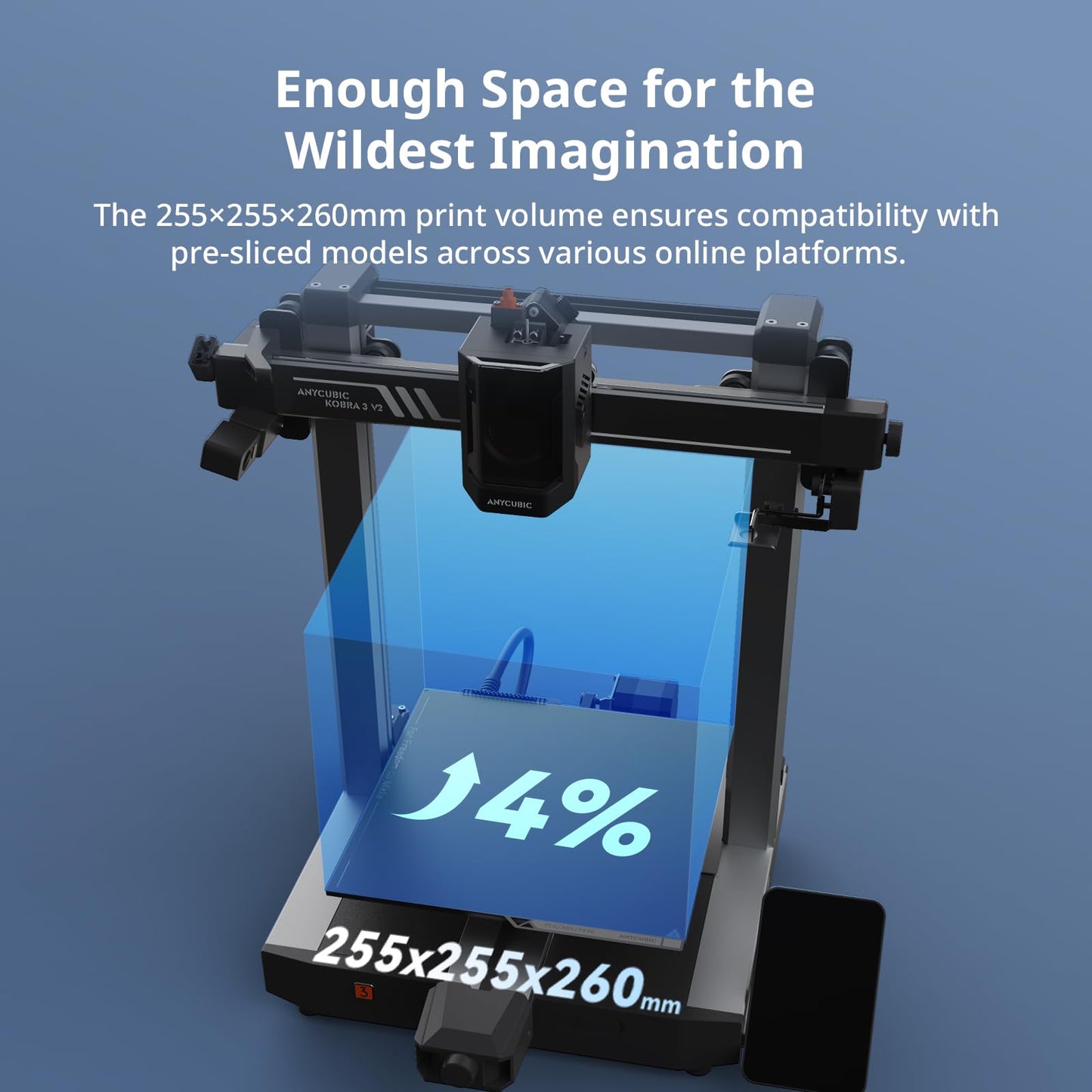 Anycubic Kobra 3 V2 3D Printer Only, Support Multi-Color 3D Printing Need with Additional Anycubic ACE Pro, Max 600mm/s High Speed, Built-in Camera Higher Precision Higher Success Rates 255×255×260mm