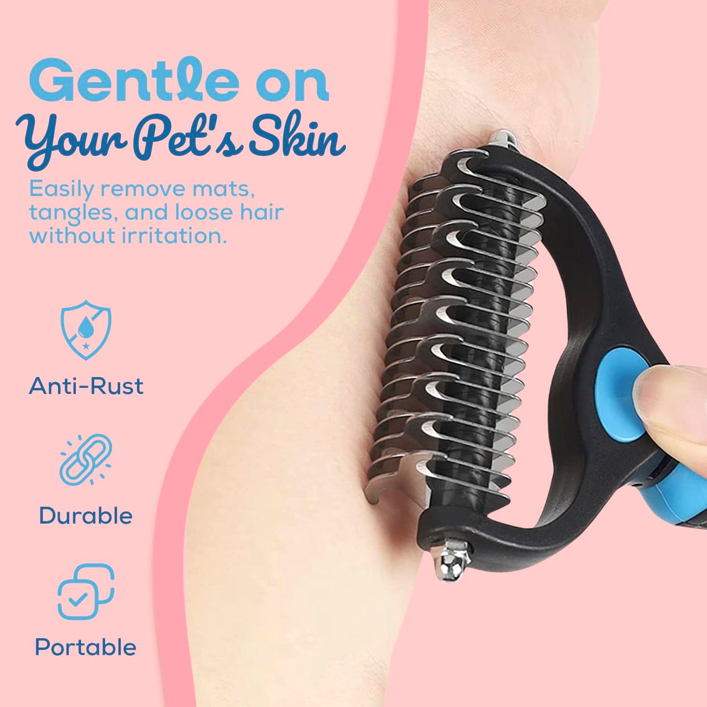 Sinko Undercoat Rake for Dogs & Cats, Dematting Comb with Extra Wide Double-Sided Stainless Teeth for Detangling, Deshedding, Brushing & Removing Shed Fur, Knots, Mats, and Tangles in Pets (Blue)