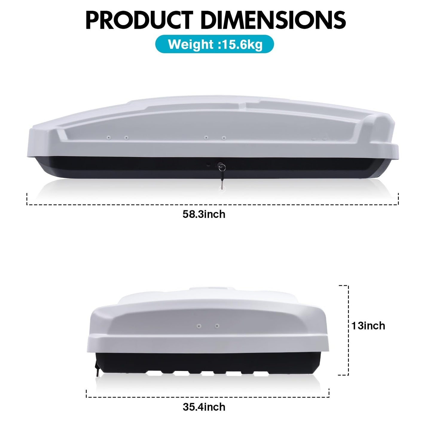 Runave Rooftop Cargo Carrier Hard Shell, Both Side Openning Cargo Box with Security Lock, 15.5 Cubic Feet Capacity, Vehicle Roof Carriers for Storagee - White 58.3x35.4x13 inches
