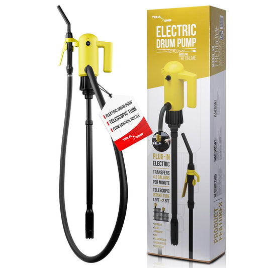 TERA PUMP Telescopic (22.6-34 inch) Liquid Transfer Pump, 55 Gallon Drum Plug-in Electric Pump (4.2 Gal/Min) for Diesel Gasoline Kerosene DEF AdBlue Antifreeze Windshield (Washer Fluid) Detergent