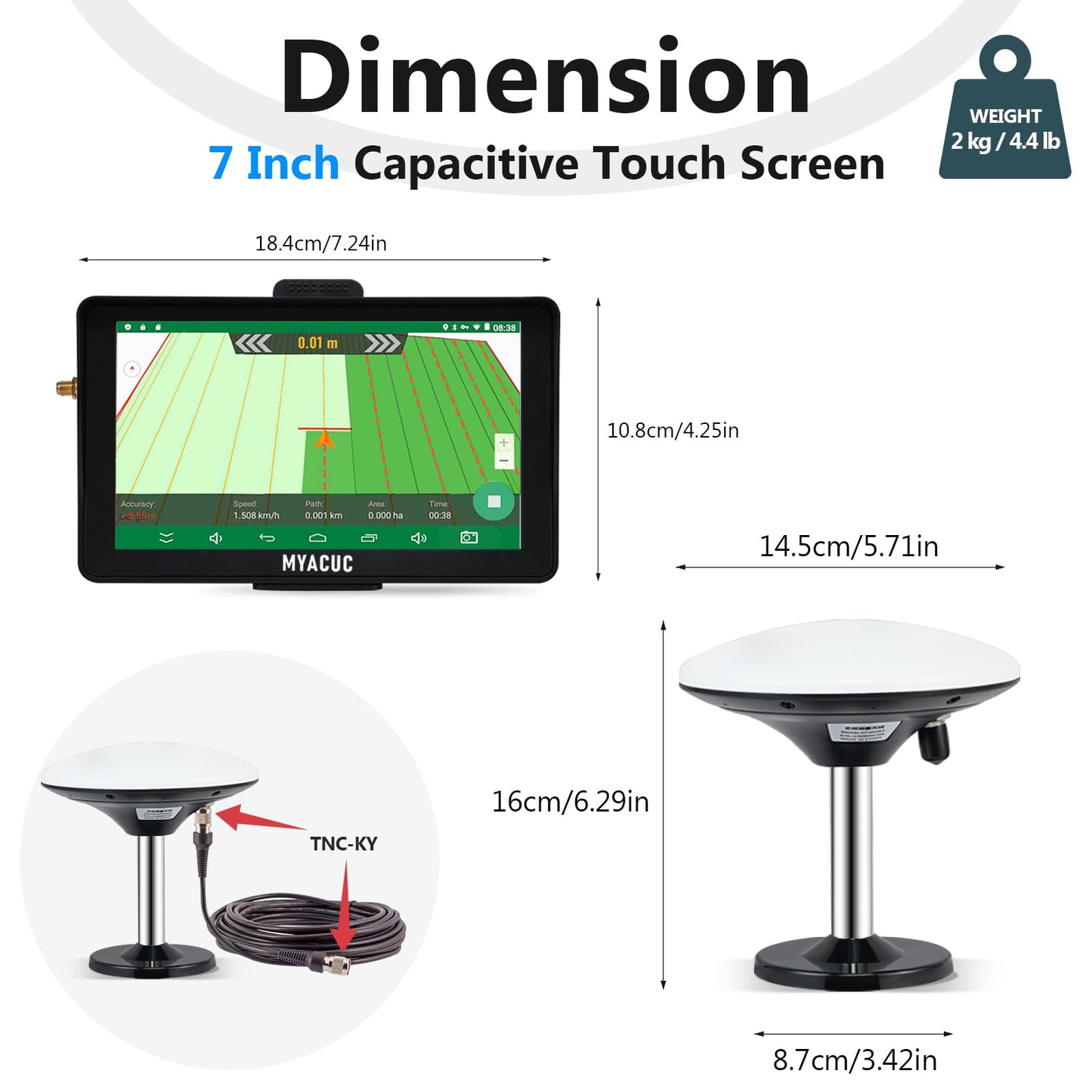 MYACUC Tractor GPS Navigator for Precision Farming, GNSS Agricultural Farming Navigator with 9" Touch Screen Suitable for Spraying Plowing and Sowing Farmland Activities Automatic Positioning