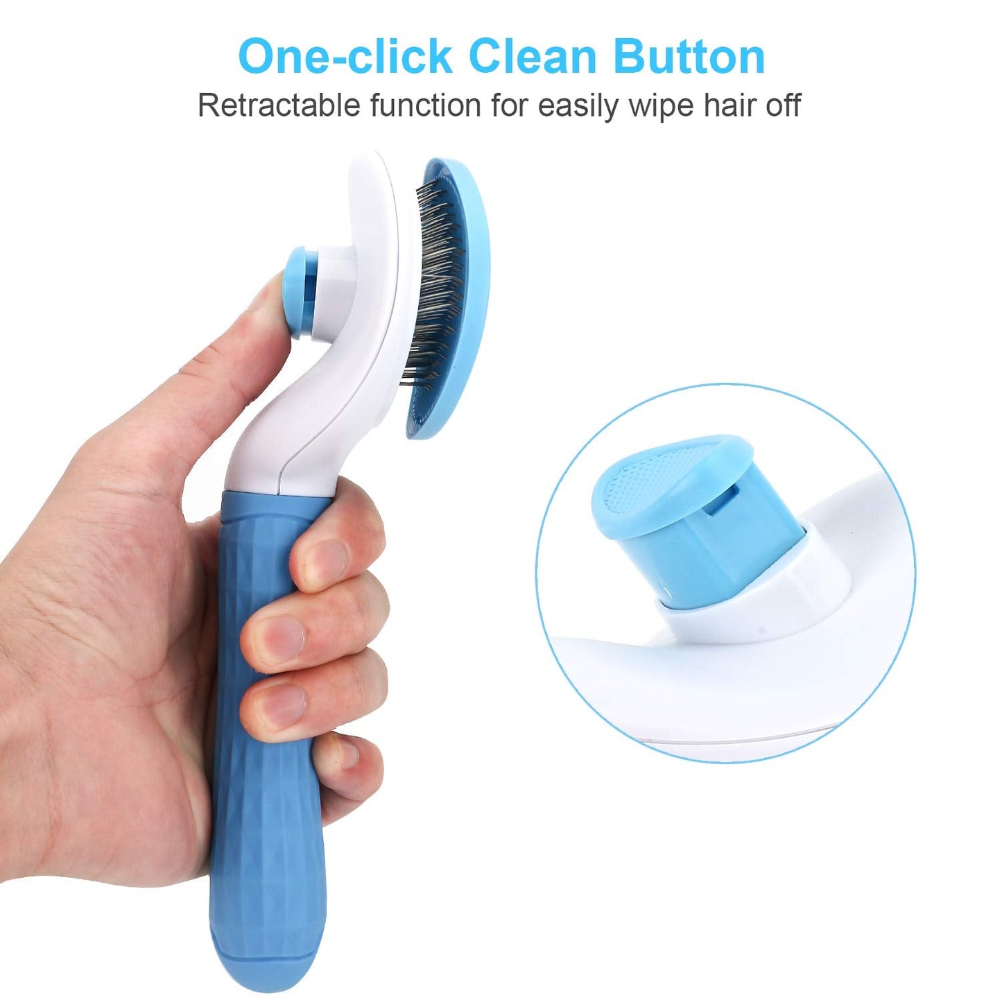 Depets Self Cleaning Slicker Brush, Dog Cat Bunny Pet Grooming Shedding Brush - Easy to Remove Loose Undercoat, Pet Massaging Tool Suitable for Pets with Long or Short Hair