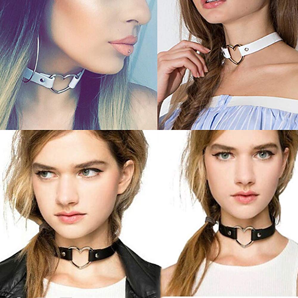 ETHOON Love Heart PU Leather Choker Necklace Goth Choker Collar Chain Black