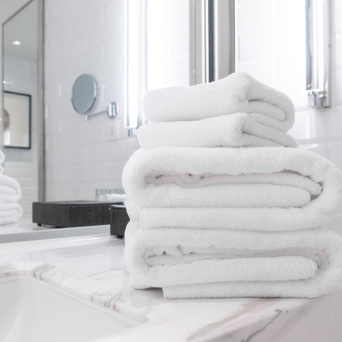 Peryiter 48 Pieces Bathroom Towels Set Soft and Highly Absorbent Cotton Bath Towel Bulk for Everyday Use, 12 Quick Dry Bath Sheets, 12 Hand Towel, 24 Face Wash Cloths for Bathroom, Gym, Hotel(White)