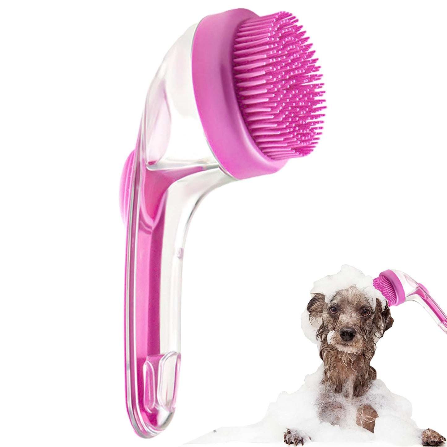 Pet Bath Brush,Dog Shampoo Brush Bubble Maker,New 2 in 1 Dog Bath Brush with Built-in Shampoo Dispenser,Bathing Dog Grooming Massage Brush for Showering Long and Short Haired Dogs and Cats(pink)