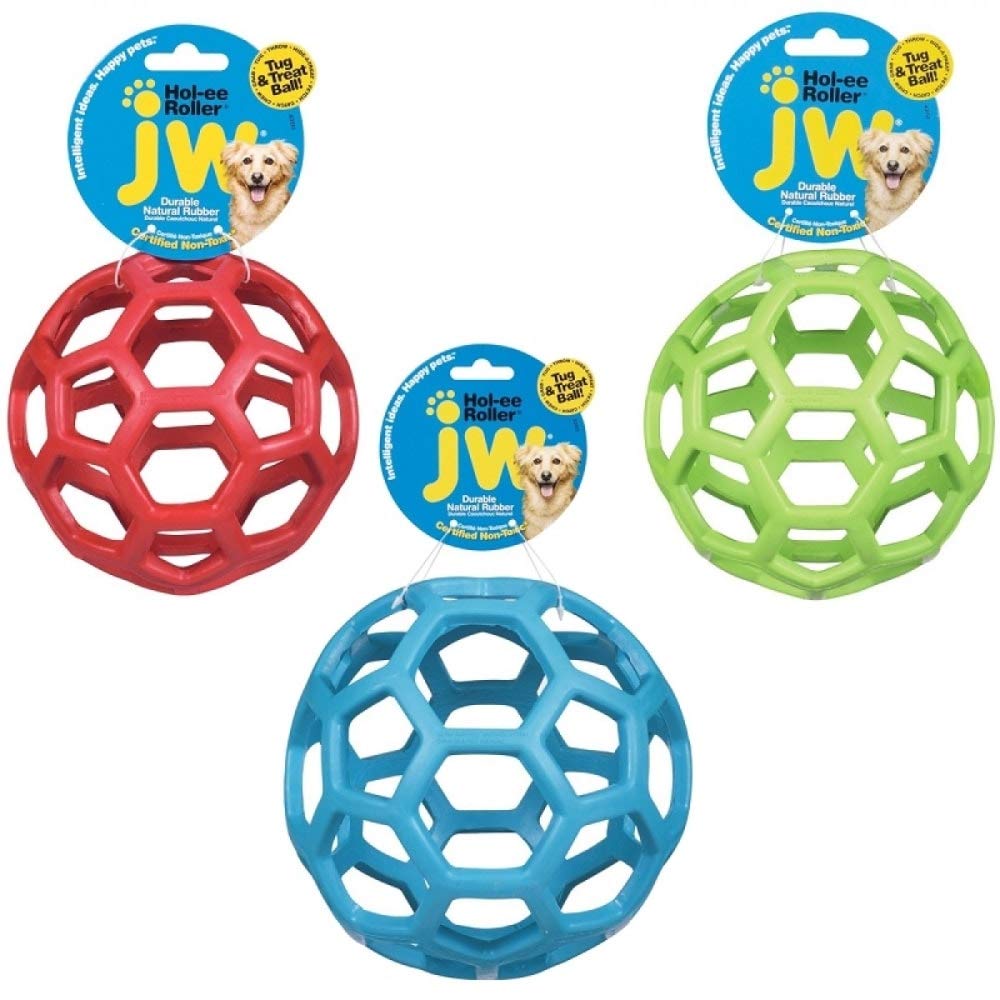 JW Pet Hol-ee Roller Dog Toy Puzzle Ball, Natural Rubber, Small (3 Inch Diameter), Colors May Vary