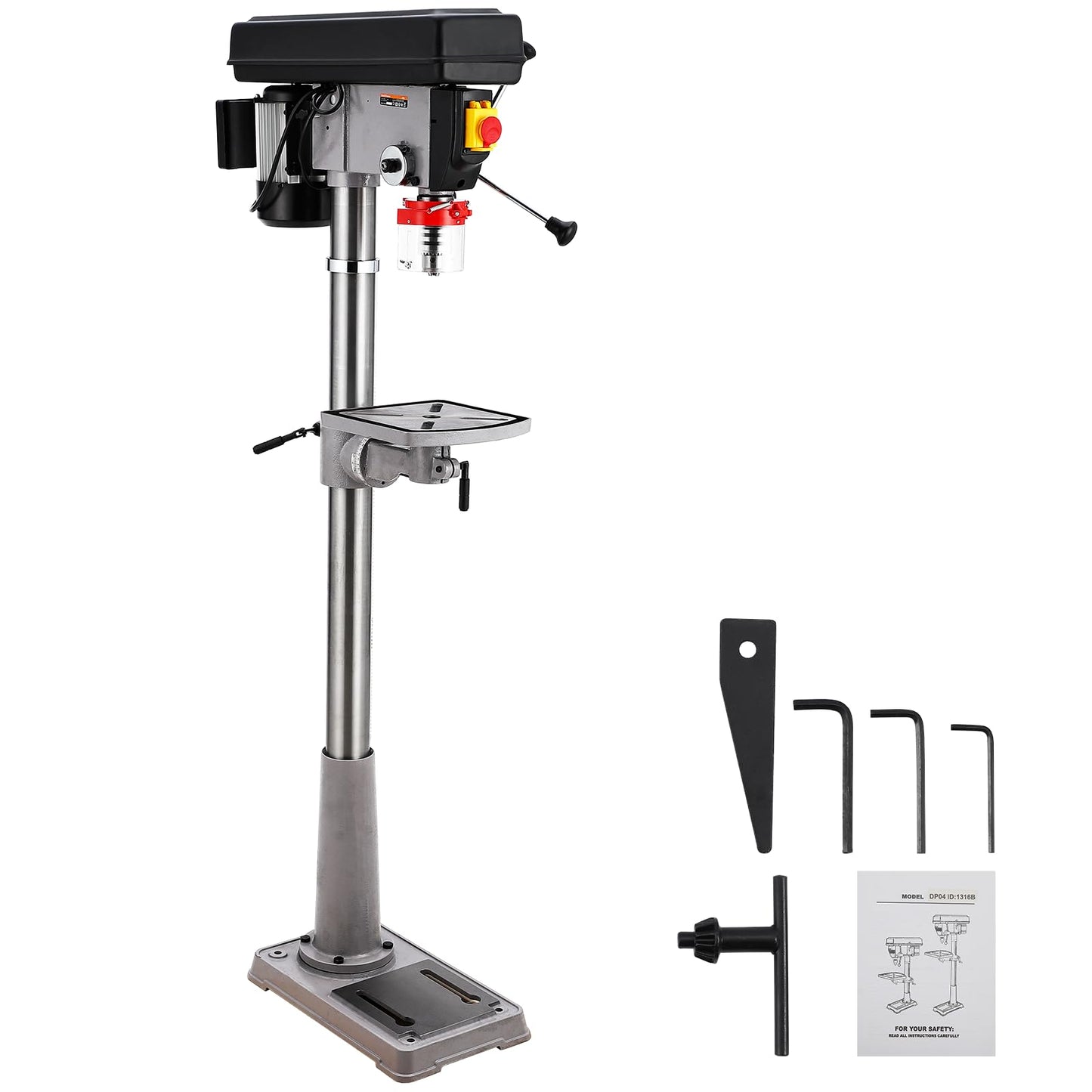 GarveeTech 13 In Floor Drill Press, 7.5 Amp 120V Pure Copper Motor, 288-3084 Rpm Variable Speed Cast Iron Bench Drill Press, 0-45° Tilting Worktable, Tabletop Drilling Machine for Wood Metal