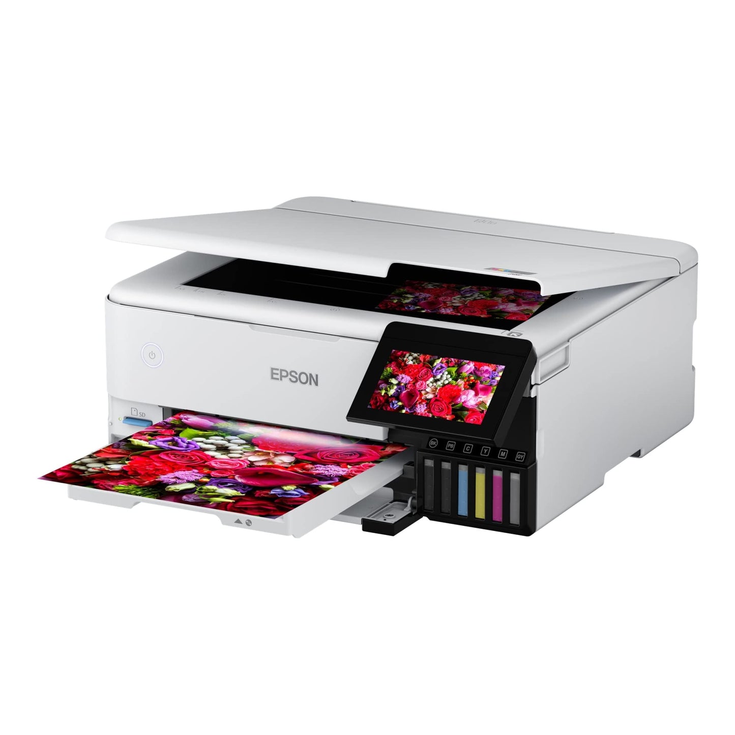 Epson EcoTank Photo ET-8500 Wireless Color All-in-One Supertank Printer with Scanner, Copier, Ethernet and 4.3-inch Color Touchscreen, White, Large