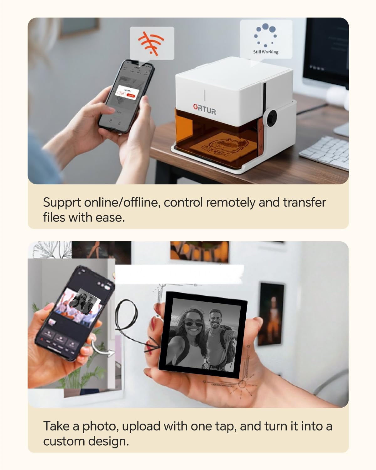 Ortur R1 5000mW Portable Laser Engraver and Cutter, Class 1 Foldable Laser Engraver, Exquisite Gift Box Packaging, APP Control Laser Engraver for Wood, Leather, Glass, Cloth (White)