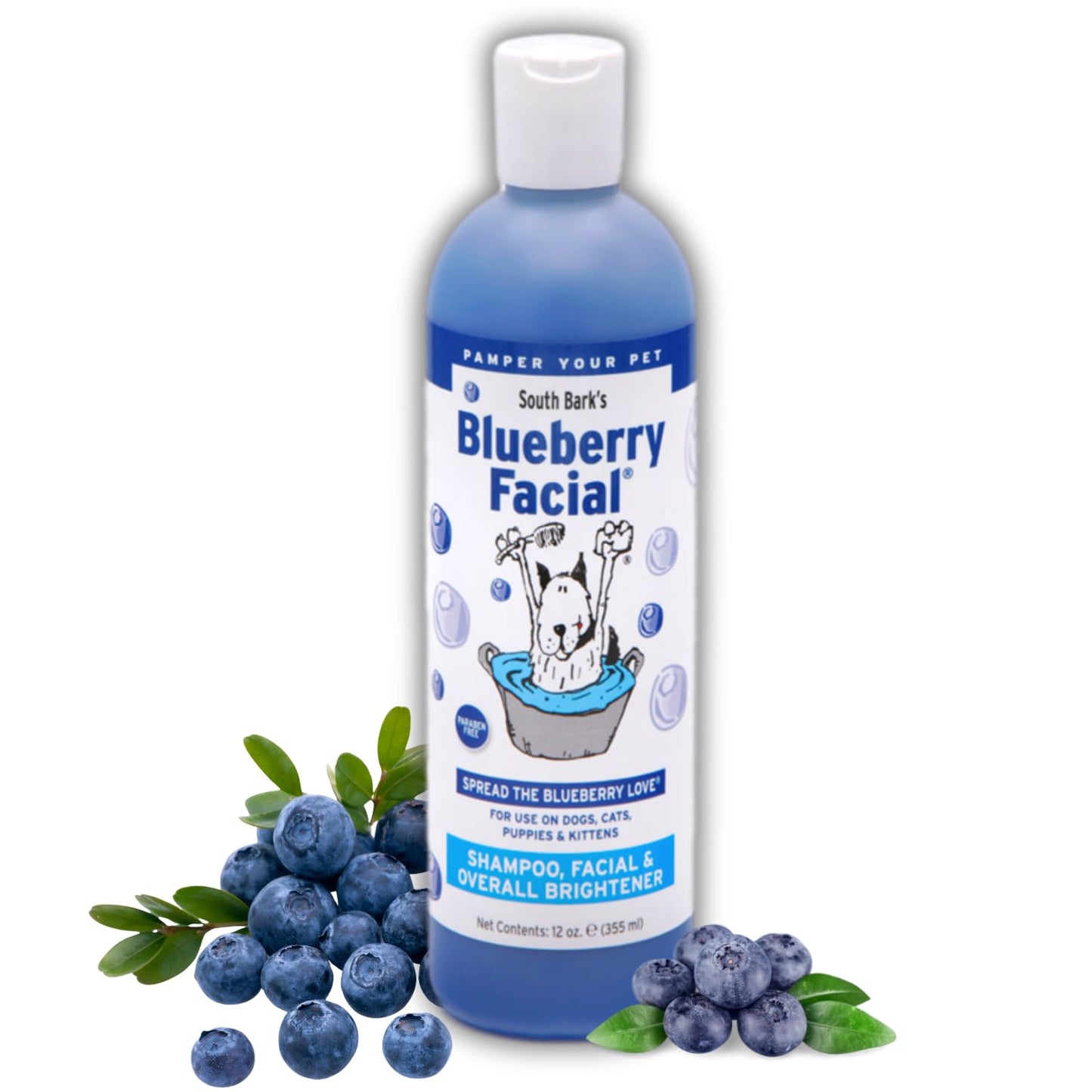 South Bark's Blueberry Facial® Pet Shampoo 12 oz. | Brightener & Tear Stain Remover | Long-Lasting Odor Eliminator | Cruelty-Free | Paraben-Free | Made in The USA