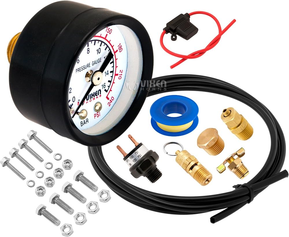 Vixen Horns 12V Air Compressor with Tank 1.5 Gallon - 150 PSI Working Pressure Onboard Air System for Train Horns/Inflating Tires, VXO8315
