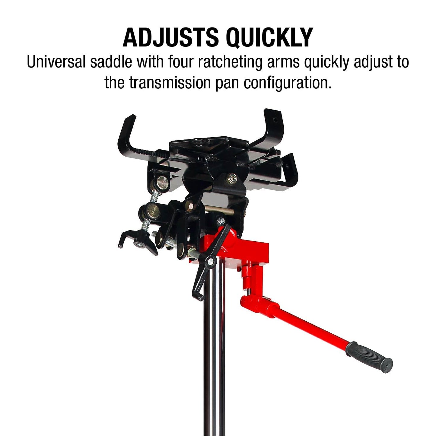 Sunex Tools 7796 1,000 lb Telescopic Transmission Jack, Air/Hydraulic, Foot & Hand Pump, Adjustable Saddle Arms, 73.5 in Max Height
