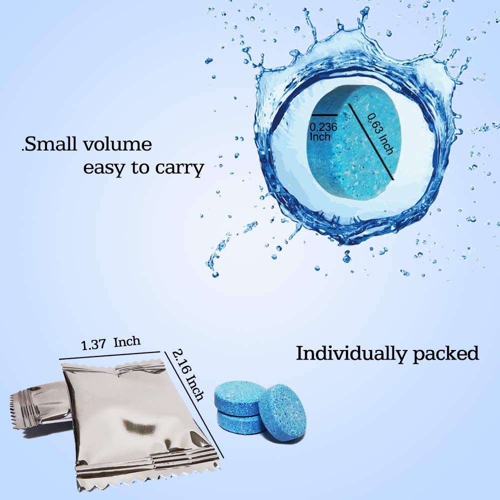 DOKIKO 50Pcs Car Windshield Washer Tablets,Windshield Wiper Fluid,1 Pack Makes 105 Gallons,Efficient Cleaning, Portable(Winter Use With De-icer or Methanol)