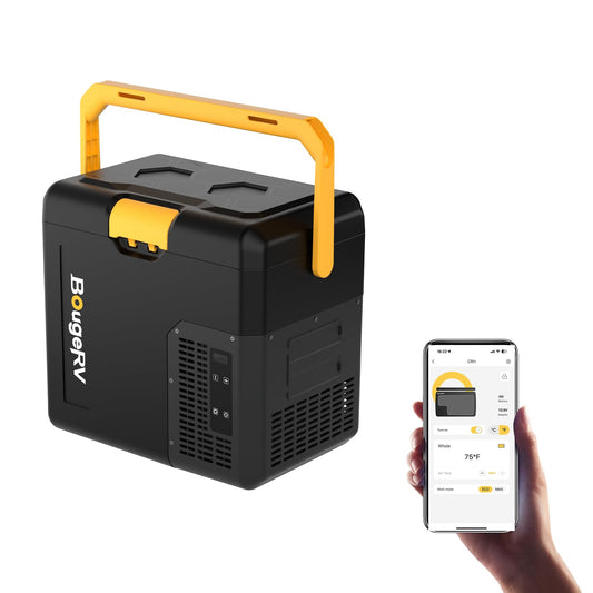 BougeRV CRH 12 Volt Refrigerator, 19QT Car Fridge, Car Refrigerator, 18L Portable Freezer, -4~68℉, 12/24V DC, 110~240V AC, Ideal for 2 People, Road Trips, Truck, Camping (Battery Not Included)