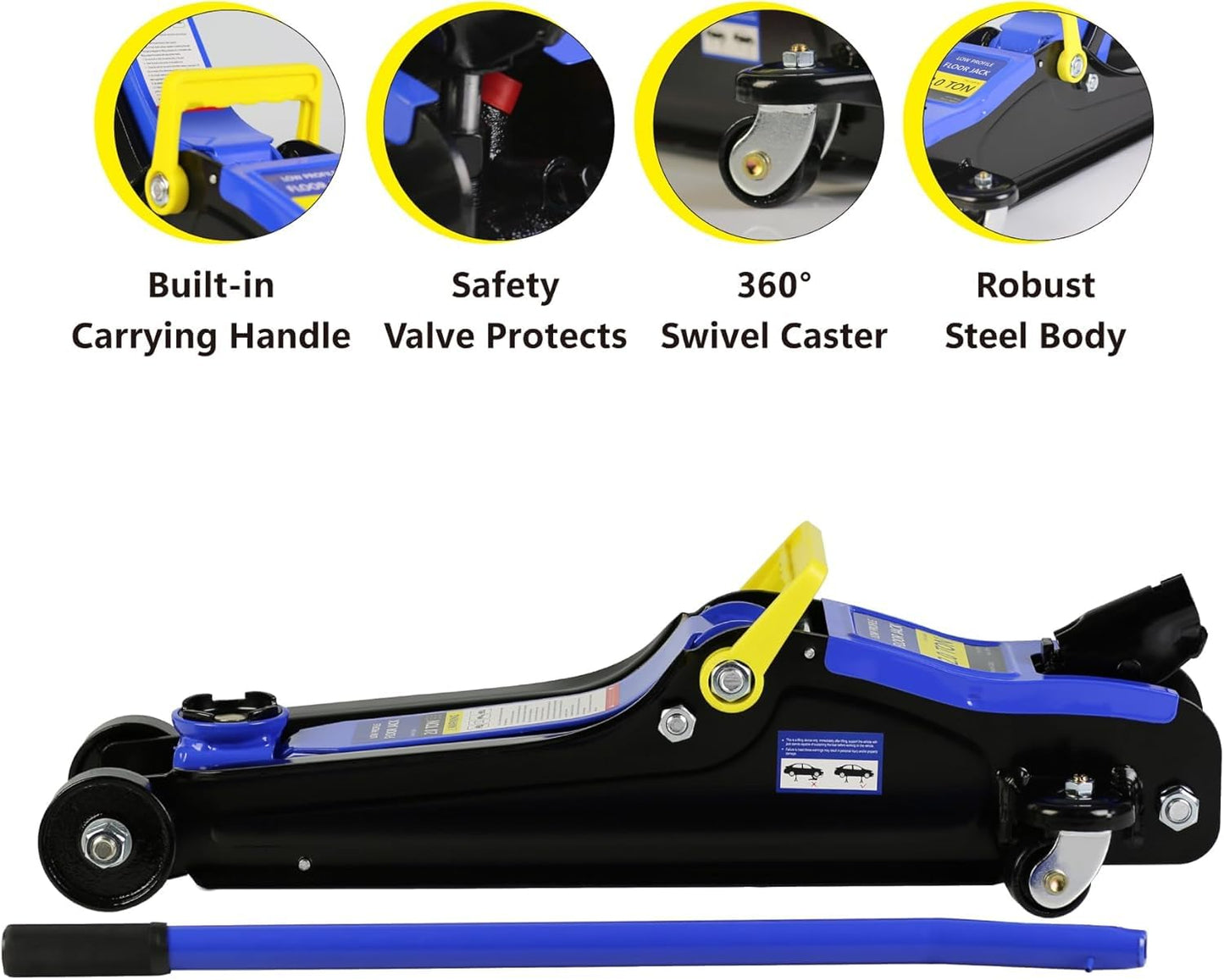 KUVADAZ 2 Ton Low Profile Floor Jack, Heavy Duty With Single Piston Quick Lift Pump, Steel Car Jack Adjustable Height 3.3"-15.2", Hydraulic Trolley 4000 LBS Capacity, Blue