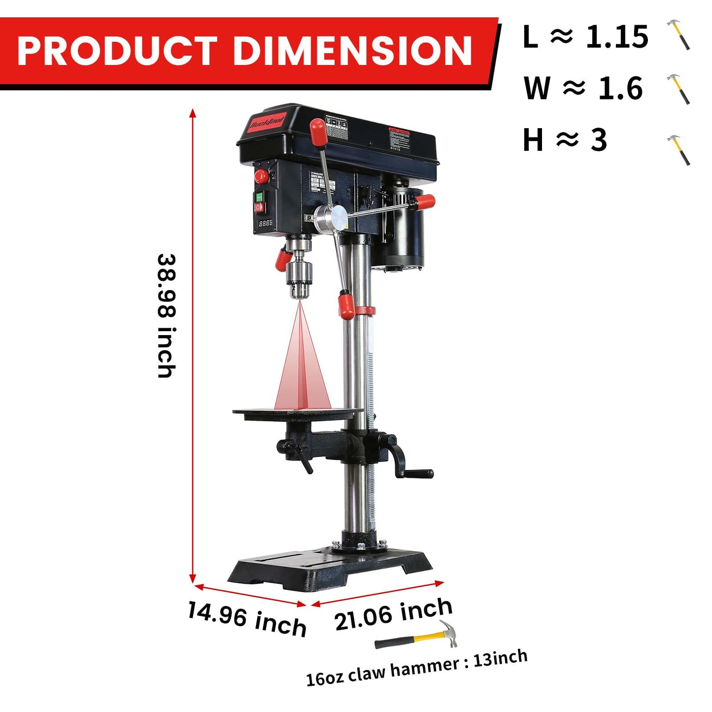 BUCKTOOL 12 INCH 6.2A Professional Bench Drill Press, 3/4HP Powerful Benchtop Drill Press, Variable Speed Drill Press with IIIA Laser and Work Light