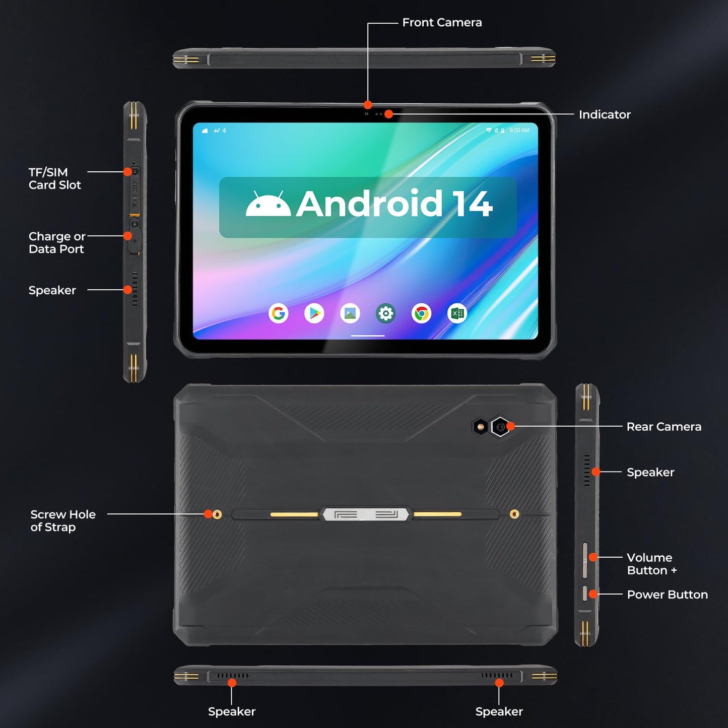 MUNBYN 11-inch Rugged Tablet ILT02, Android 14 UTV Tablet, 16GB+128GB with GPS, IP68 Weather Proof, 32MP+48MP Dual Camera, 4G LTE for Offroad UTV, Drone, 2Y Protection