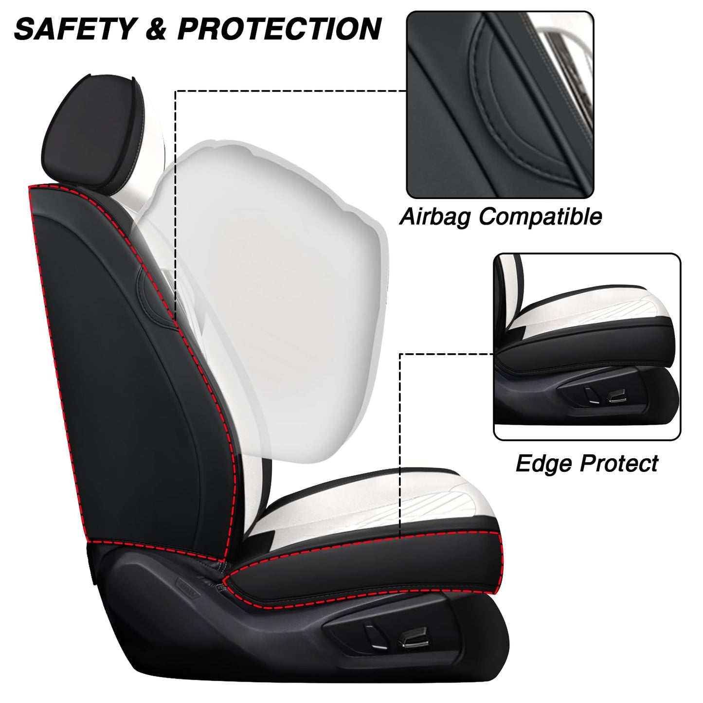 Leather Seat Covers Full Set with Pillow,5 Seats Universal Car Seat Protectors,Easy to Install Cover Set,Waterproof Car Seat Covers Car Seat Cushion Fit for Most Cars SUVs Trucks(5 Seats,Black-White)