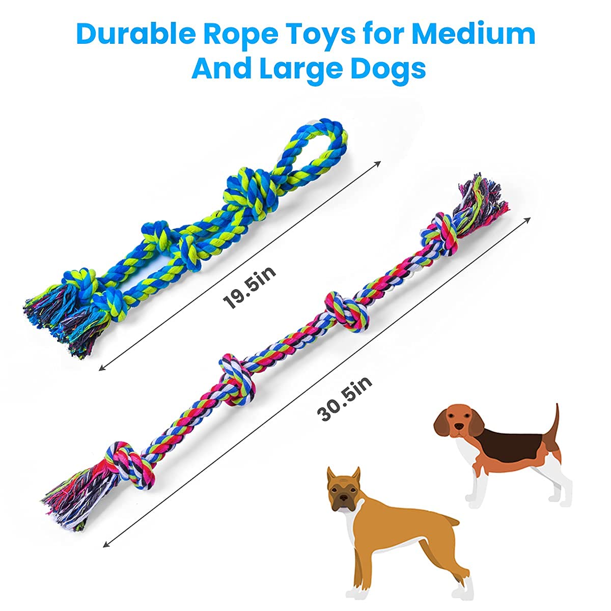 Feeko Heavy Duty Dog Rope Toys for Large Breed Aggressive Chewers, 2 Pack Indestructible Teeth Cleaning Tug of War Toy