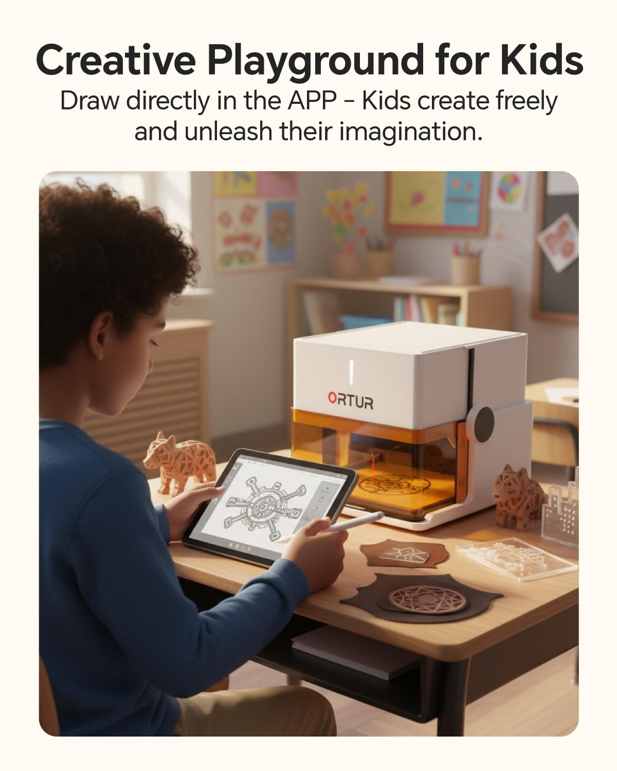 Ortur R1 5000mW Portable Laser Engraver and Cutter, Class 1 Foldable Laser Engraver, Exquisite Gift Box Packaging, APP Control Laser Engraver for Wood, Leather, Glass, Cloth (White)