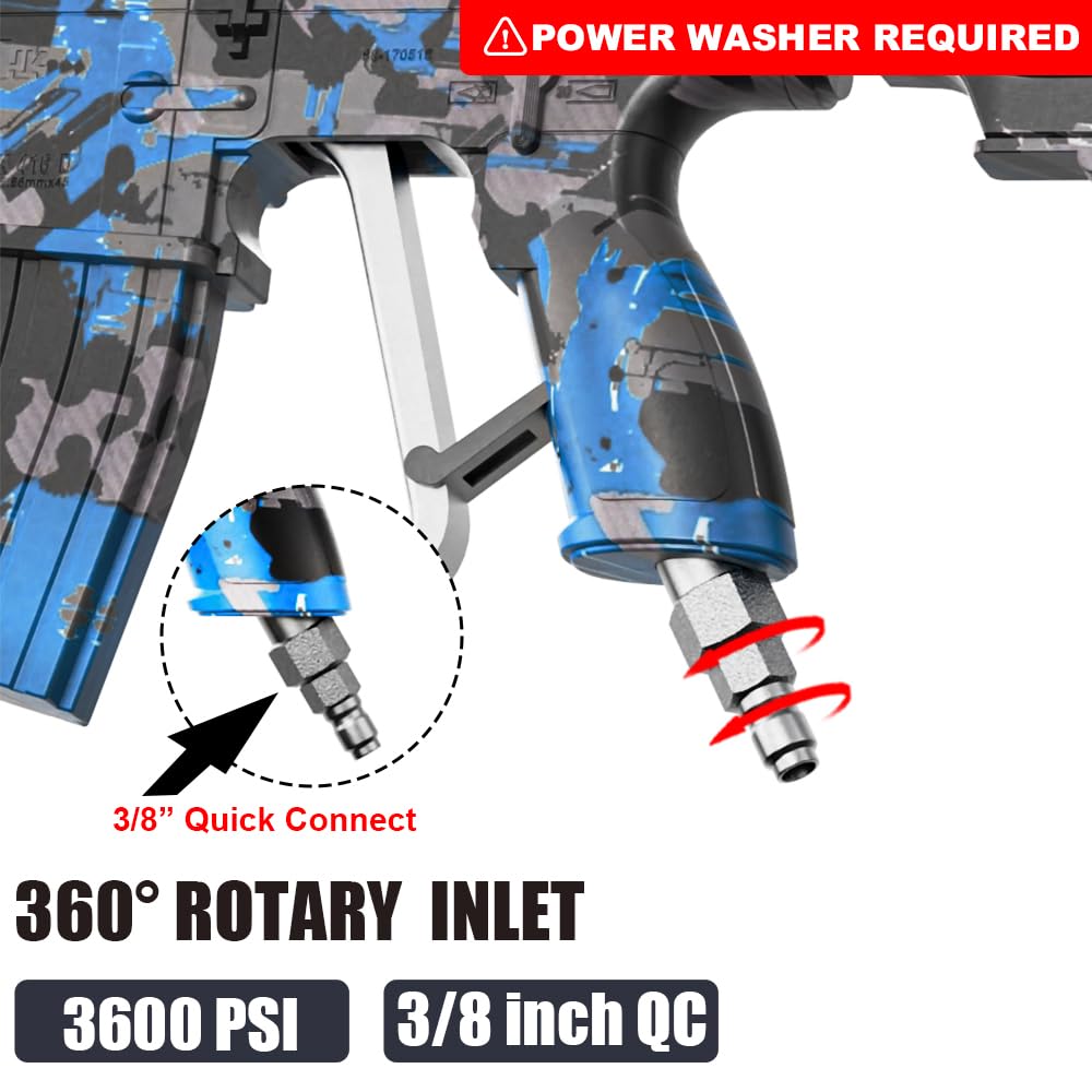 Pressure Washer Gun with Swivel – 3600 PSI High Pressure Spray Gun with 3/8" Quick Connect Plug – Foam Cannon Compatible Power Washer Handle for Car, Home & Outdoor Cleaning (Black)