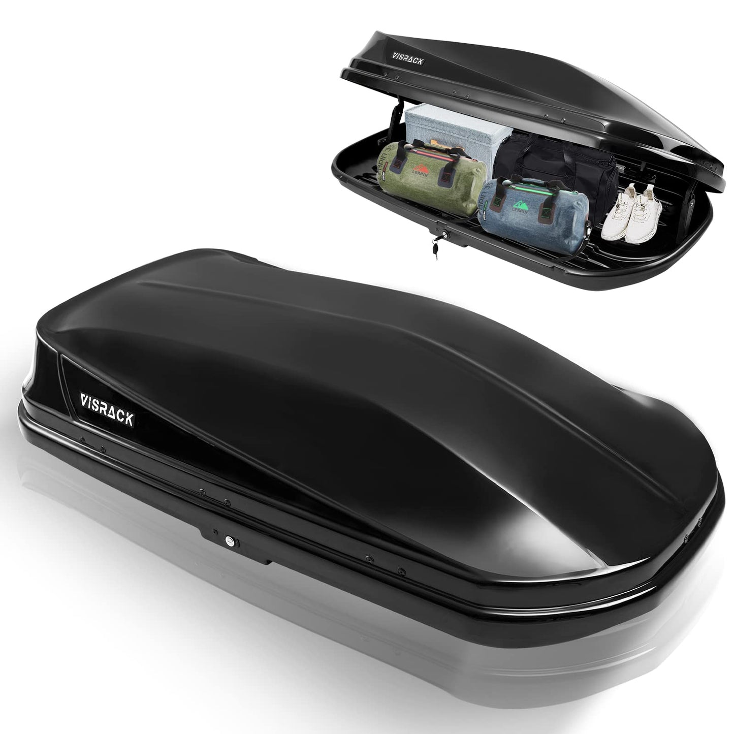 Rooftop Cargo Carrier Box, Large Hard Shell Roof with Security Keys, Waterproof Rooftop Cargo Box, 62 (L) x 31 (W) x 15(H) Inches, 14 Cubic Feet, Black (Tool-Free Install)