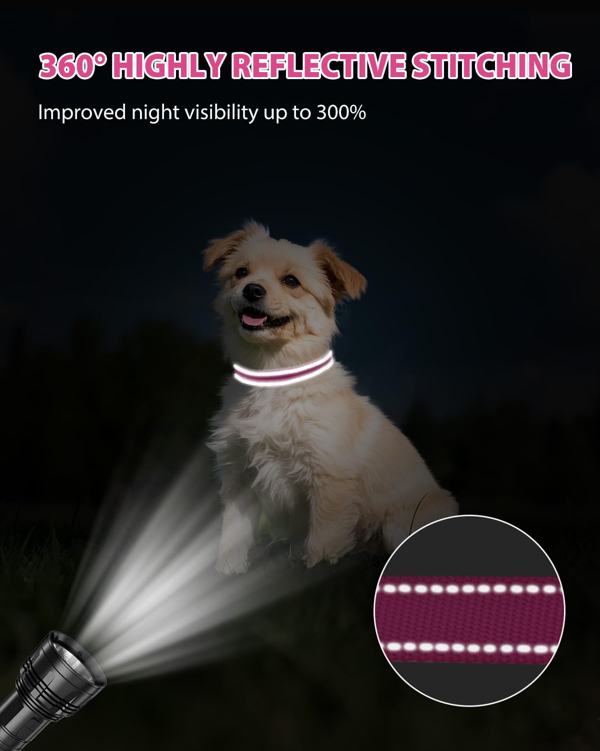 Joytale Small Dog Collar, Reflective and Adjustable Nylon Collar with Quick-Release Buckle, Lightweight No-Choke Design for Small Dogs, Hotpink, 5/8" Width