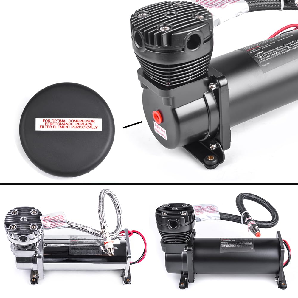 ZHSYMX Heavy Duty 200 PSI Air horn Compressor, 1/4 NPT Train Horn/Air Ride Compressor, Fittings for 12V Train/Truck/Car,Air Suspension BLACK