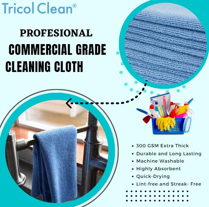 DRI Professional Extra-Thick Microfiber Cleaning Cloth - 16 in x 16 in - 72 Pack (Blue) - Ultra-Absorbent, Quick Drying, Chemical-Free Cleaning